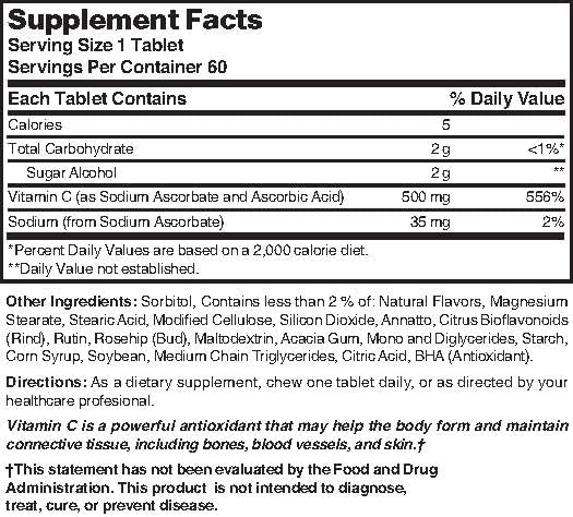 Nature's Blend Chewable Vitamin C 500mg, 60 Tablets