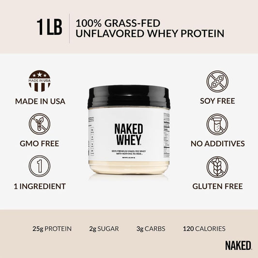 NAKED Whey Grass Fed Whey Protein Powder, 1lb (15 Servings)