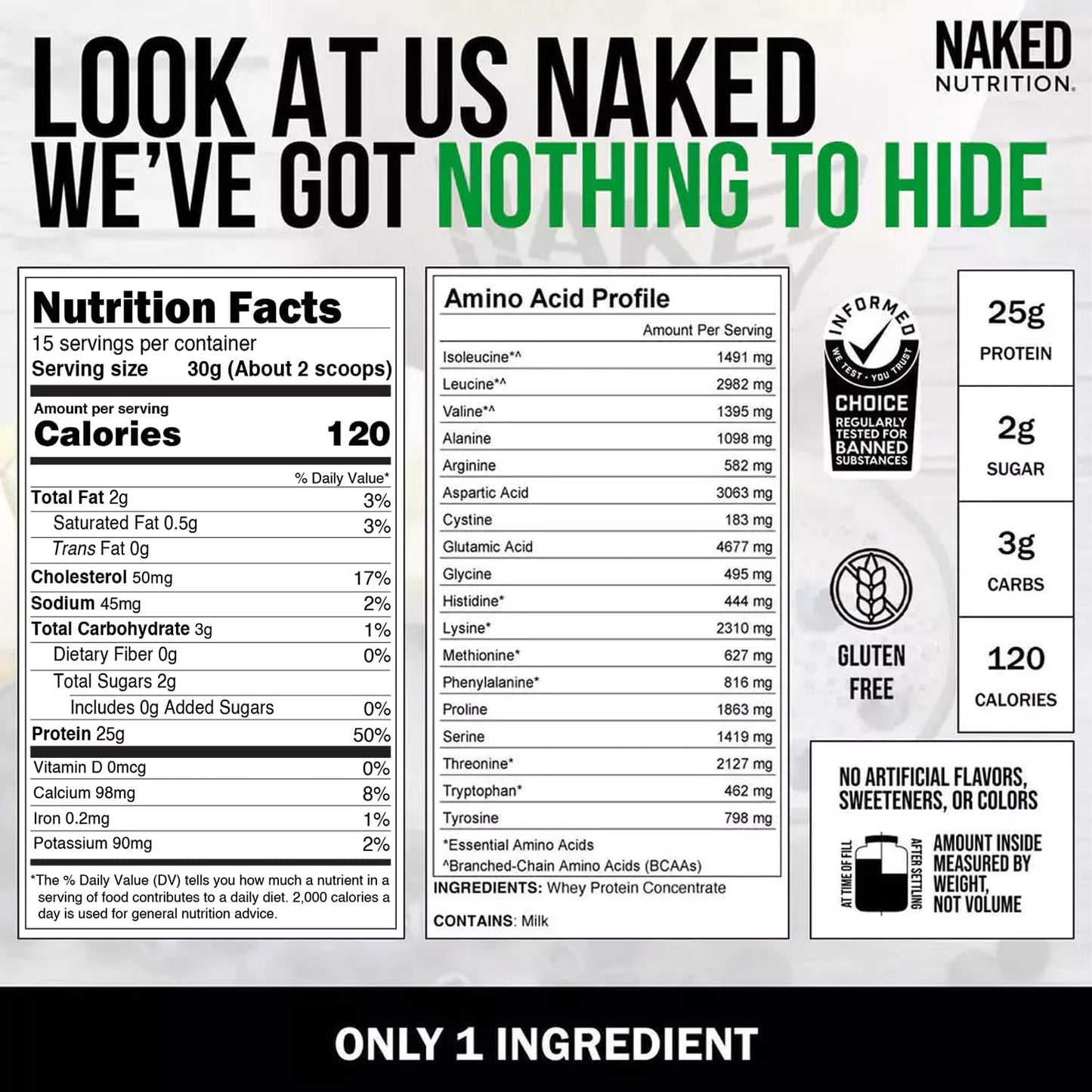 NAKED Whey Grass Fed Whey Protein Powder, 1lb (15 Servings)
