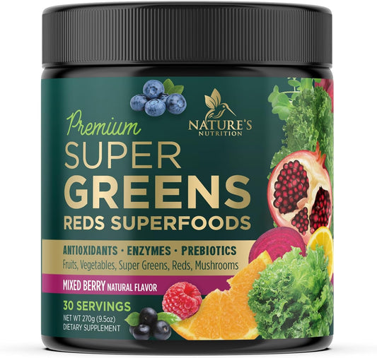 Nature's Nutrition Greens Powder Superfood Drink Mix (Berry Flavor, 30 Servings)