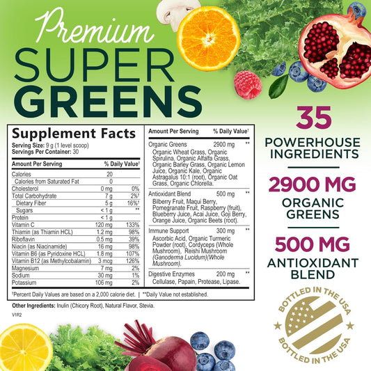 Nature's Nutrition Greens Powder Superfood Drink Mix (Berry Flavor, 30 Servings)