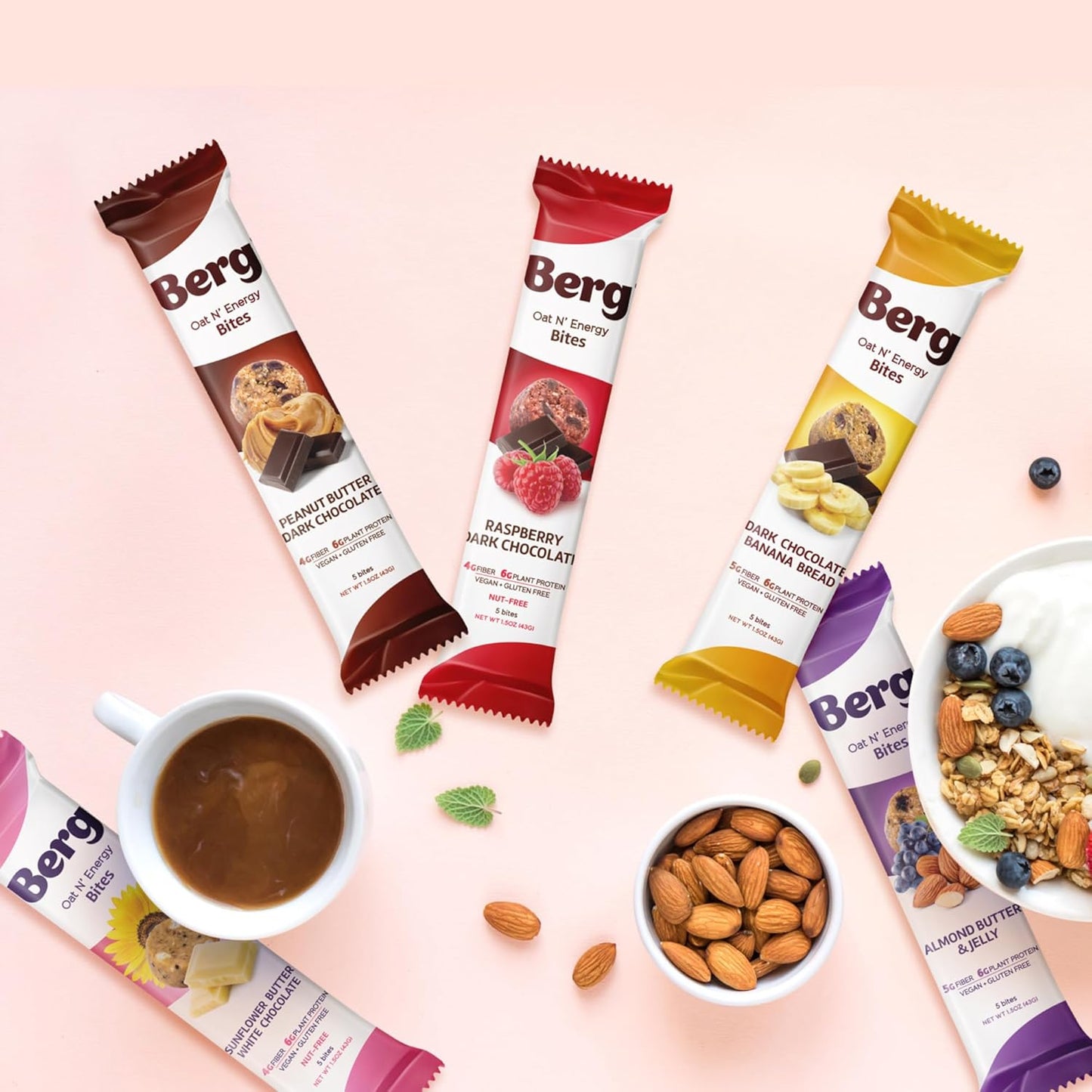 Berg Bites Oat N' Energy Bites, Almond Butter & Jelly (8 Pack, 1.5oz Each)
