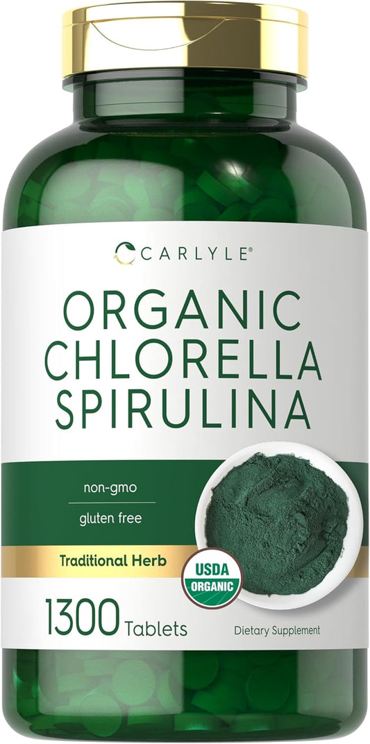 Carlyle Organic Chlorella Spirulina Tablets 1300 Count
