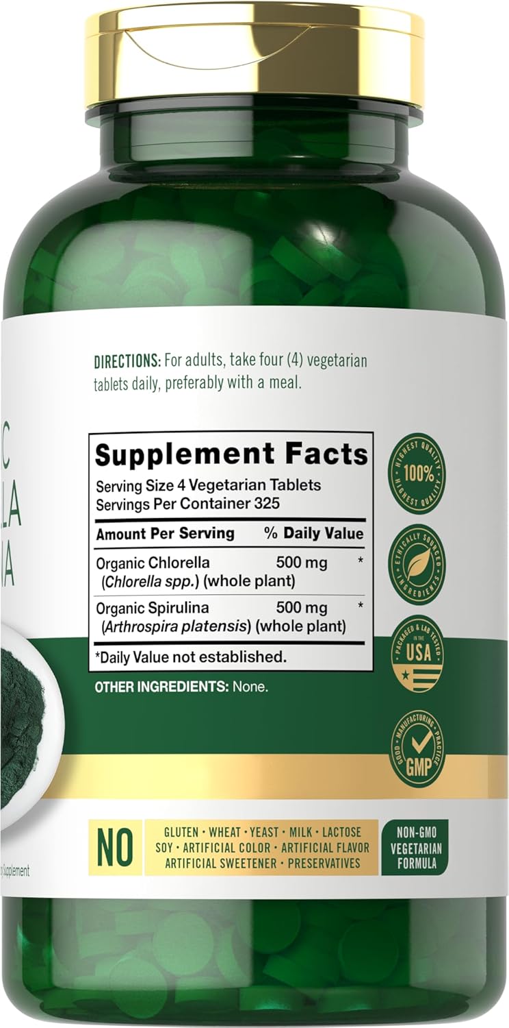 Carlyle Organic Chlorella Spirulina Tablets 1300 Count